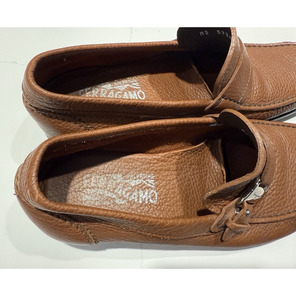Salvatore Ferragamo Bravo Pebbled Buckle Loafer Brown Tan Size 9 D MS 28008 - Picture 7 of 9